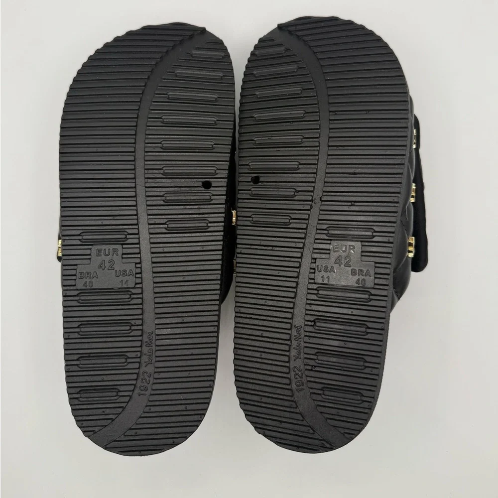 She Is Cheval Black Quilted Slide Sandals W/Gold Accents Comfort Designer Style - Picture 12 of 17